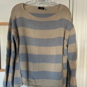 Urban Outfitters BDG Women's Crewneck Knit Sweater - Tan/Blue Striped - Size XS